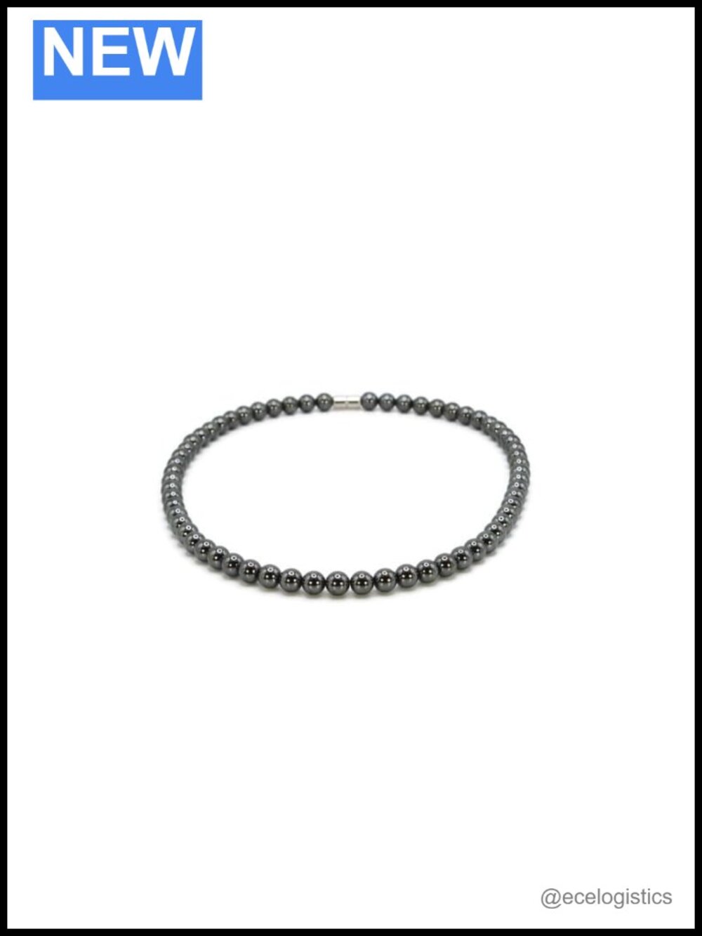Hematite Gemstone Beaded Necklace 8mm Protection Stone 16 Inch
